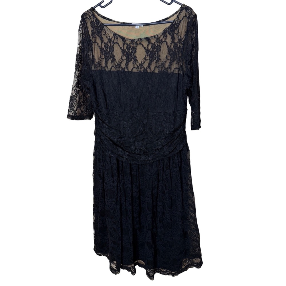 Kiyonna Black Floral Lace 3/4 Sleeve Plus Size Cocktail Dress 2